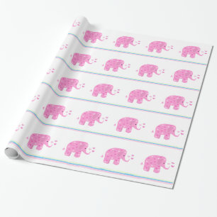 Roze olifanten met harten en strepen cadeaupapier