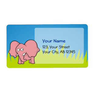 Roze olifantencartoon etiket