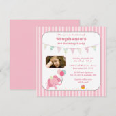 Roze olifantenstrepen verjaardagsuitnodiging kaart (Voorkant / Achterkant)