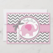 Roze olifantenvogel en Chevron Print Baby shower Kaart (Voorkant)