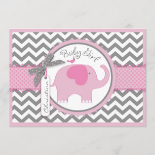 Roze olifantenvogel en Chevron Print Baby shower Kaart