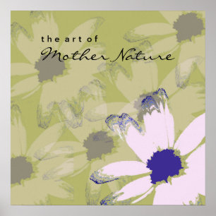 Roze Olive Green Daisy Floral Art Poster