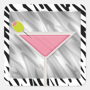 Roze Olive Martini Cocktail Zebra Print Verjaardag Vierkante Sticker