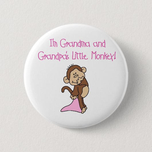 Roze oma en Grandpas Monkey Ronde Button 5,7 Cm (Voorkant)