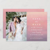 Roze Ombre Boho minimalist slaat de datum op Bedankkaart (Voorkant / Achterkant)