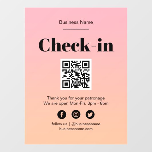 Roze Ombre Business Covid QR Code Check-In Raamsticker (Vel)
