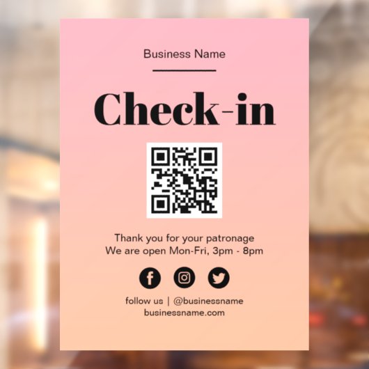 Roze Ombre Business Covid QR Code Check-In Raamsticker (Vel 2)