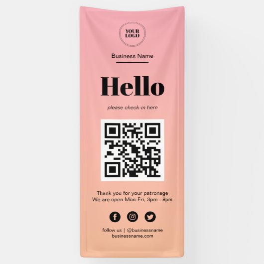 Roze Ombre Business Covid QR Code Check-In Spandoek (Verticaal)
