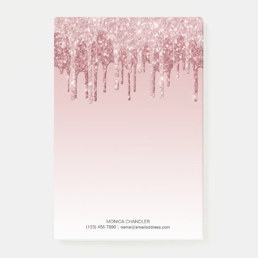 Roze ombré Dripping Glitter Monogram Post-it Note (Voorkant)