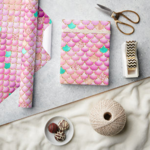 Roze Ombre Folie & Gouden Glitter Zeemeermin Schub Cadeaupapier