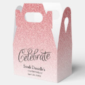 Roze Ombre Glitter Aangepaste Verjaardag Favor Bedankdoosjes (Geopend)