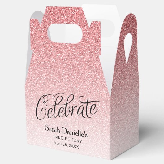Roze Ombre Glitter Aangepaste Verjaardag Favor Bedankdoosjes (Geopend)
