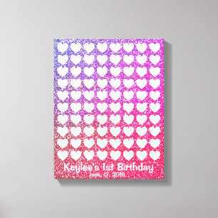 Roze ombre Glitter Handtekening Fingerprint Guestb Canvas Afdruk
