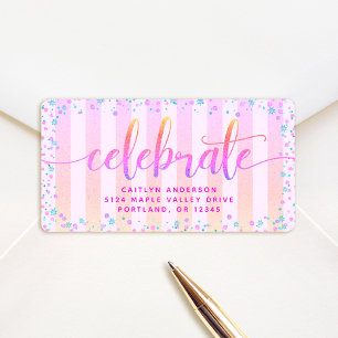 Roze ombre glitter streep retouradres vieren etiket