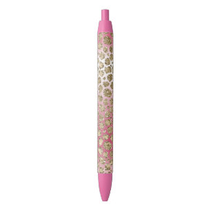Roze ombre Gold Glitter Glitz Leopard Print Zwarte Inkt Pen