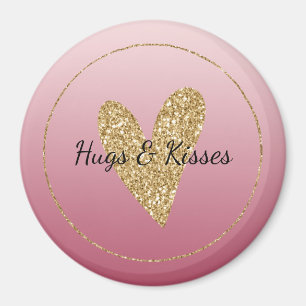 Roze ombre Gold Glitter Heart Magneet