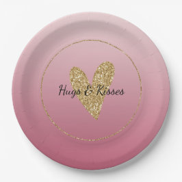 Roze ombre Gold Glitter Heart Papieren Bordje