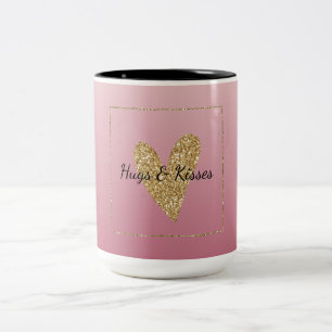Roze ombre Gold Glitter Heart Tweekleurige Koffiemok