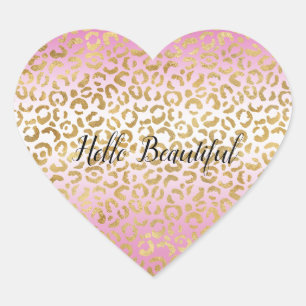 Roze ombre Gold leopard Print Hart Sticker