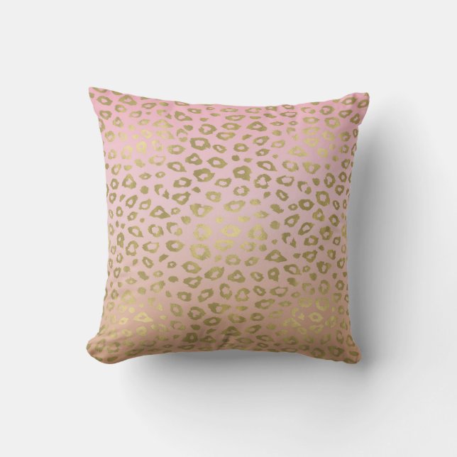 Roze ombre Gold leopard Print Kussen (Voorkant)