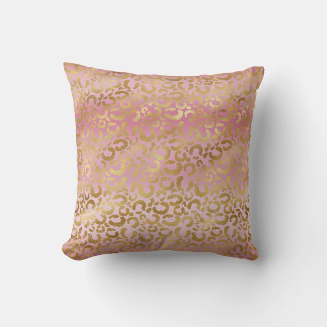 Roze ombre Gold leopard Print Kussen (Voorkant)