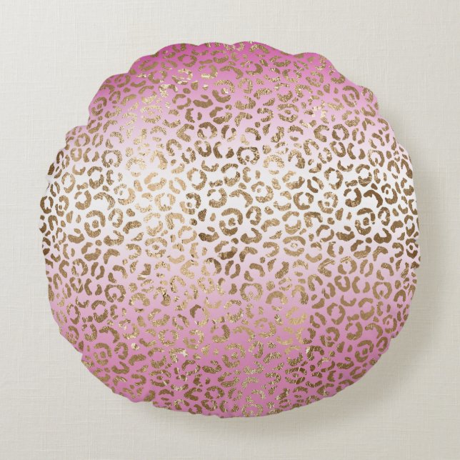 Roze ombre Gold leopard Print Rond Kussen (Voorkant)