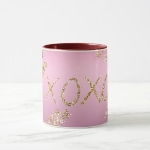 Roze Ombre Goud Glitter Hart XOXO Mok