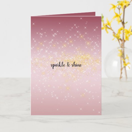 Roze Ombre Goud Wit Sparkles Kaart (Gele Bloem)