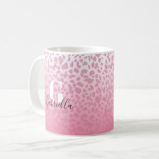 Roze ombre Leopard Pattern Aangepaste Monogram & N Koffiemok (Voorkant links)