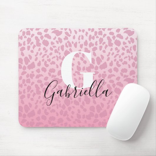 Roze ombre Leopard Pattern Aangepaste Monogram & N Muismat (Met muis)
