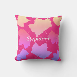 Roze Ombre Naamsjabloon Cute Fall Leaves Buitenkussen