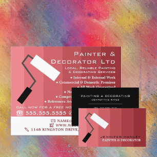 Roze ombre & Paint Roller, schilder & decorator Visitekaartje