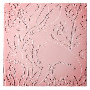 Roze Ombre Rabbit Woodland Ingegraveerd Floral Nat Tegeltje