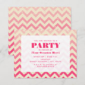 Roze ombre Zigzag Party Invitation Kaart (Voorkant / Achterkant)