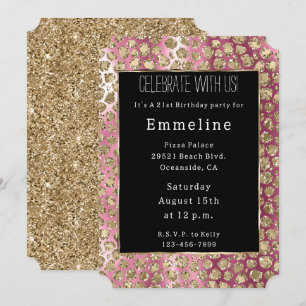 Roze Ombre Zwart Goud Glam Glitter Luipaard Kaart
