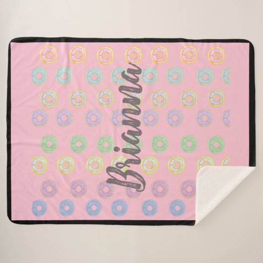 Roze omkeerbare aangepaste naam Donut Sherpa Blank Sherpa Deken (Voorkant (horizontaal))