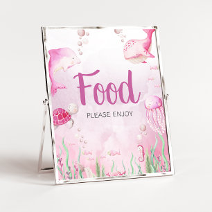 Roze Onder de Zee Baby Shower Voedsel Bord Poster