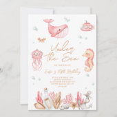 Roze 'Onder de Zee' verjaardagsuitnodiging  Kaart (Voorkant)