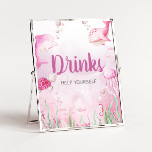 Roze Onderzee Baby Shower Drinken Bord Poster