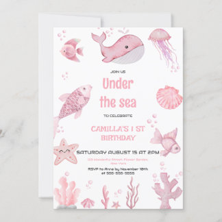 Roze Oneder het Zee Verjaardag Kaart