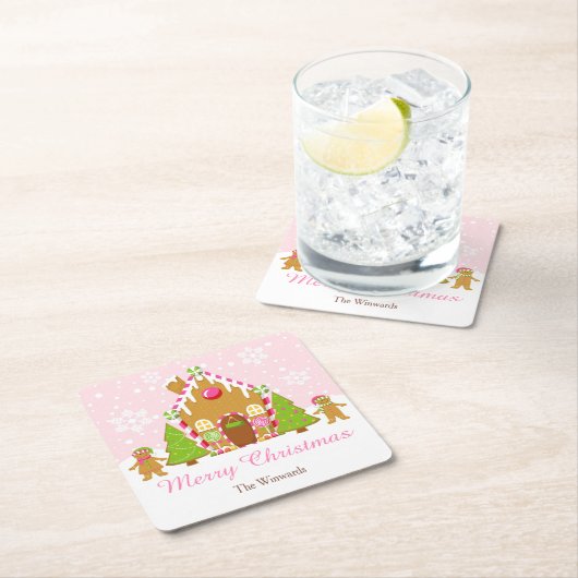 Roze ontbijt voor ontbijt vierkante kartonnen onderzetter (Insitu)