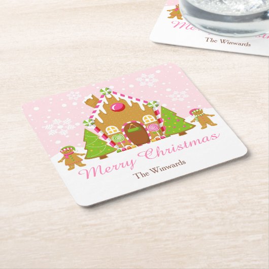 Roze ontbijt voor ontbijt vierkante kartonnen onderzetter (Schuin)