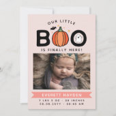 Roze onze kleine boe eindelijk hier Halloween Baby Aankondiging (Voorkant)