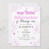 Roze Onze kleine Firecracker 1e verjaardag Kaart (Voorkant)