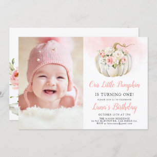 Roze onze kleine pompoen 1e verjaardag Foto Kaart