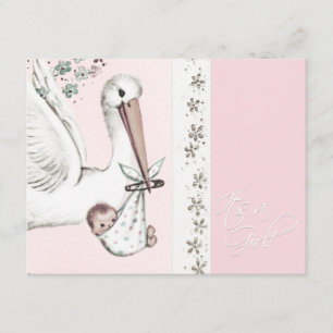 Roze Ooievaar Baby Meisje Shower Uitnodigingen Vin