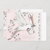  Roze Ooievaar Baby shower Dank u Bedankkaart (Voorkant / Achterkant)