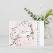  Roze Ooievaar Baby shower Dank u Bedankkaart (Staand voorkant)