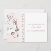  Roze Ooievaar Baby shower Dank u Bedankkaart (Achterkant)