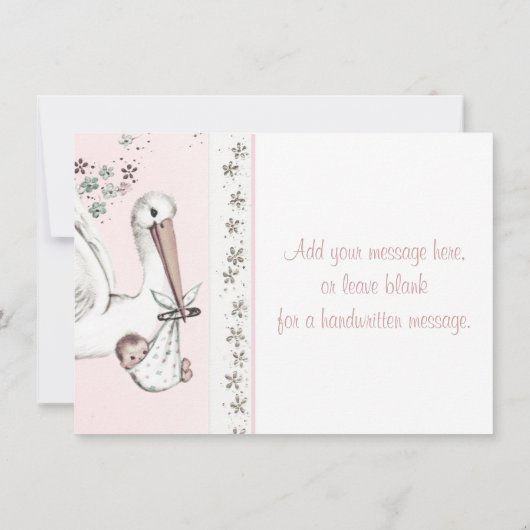  Roze Ooievaar Baby shower Dank u Bedankkaart (Achterkant)